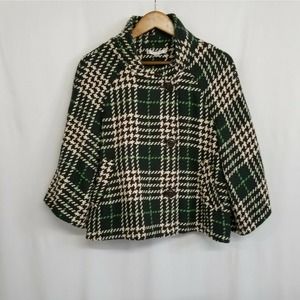 Erin London Green and Cream Plaid Pea Coat